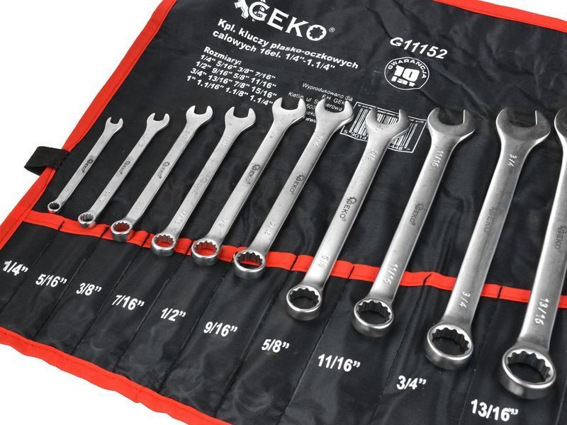 Набір комбінованих ключів на 16 дюймів. 1/4"-1,1/4" GEKO G11152 G11152 фото