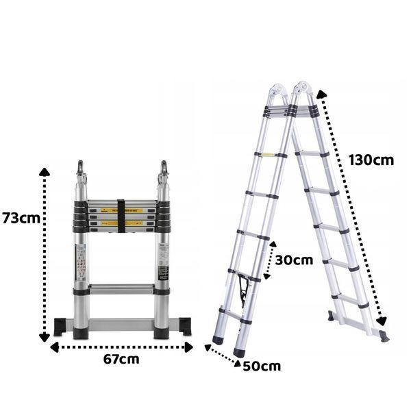 Телескопічна драбина шарнірна 2,6 м (1,3 м + 1,3 м) StandHeiz DT260V DT260V фото