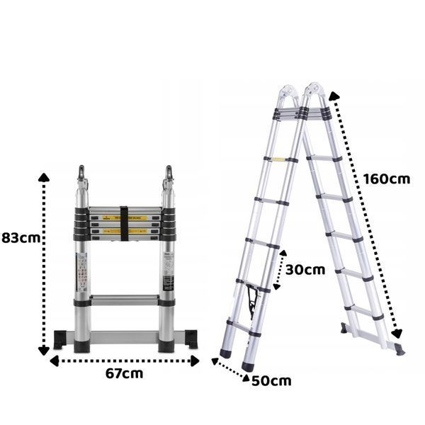 Телескопічна драбина шарнірна 3,2 м (1,6 м + 1,6 м) StandHeiz DT320V DT320V фото