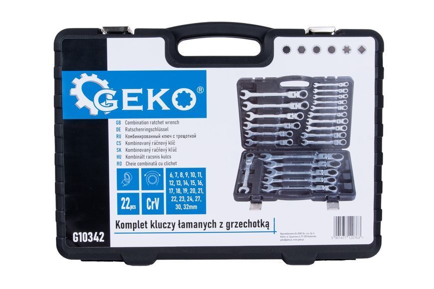 Набір зламаних гайкових ключів з тріскачкою 22 шт. 6-32 мм GEKO G10342 G10342 фото