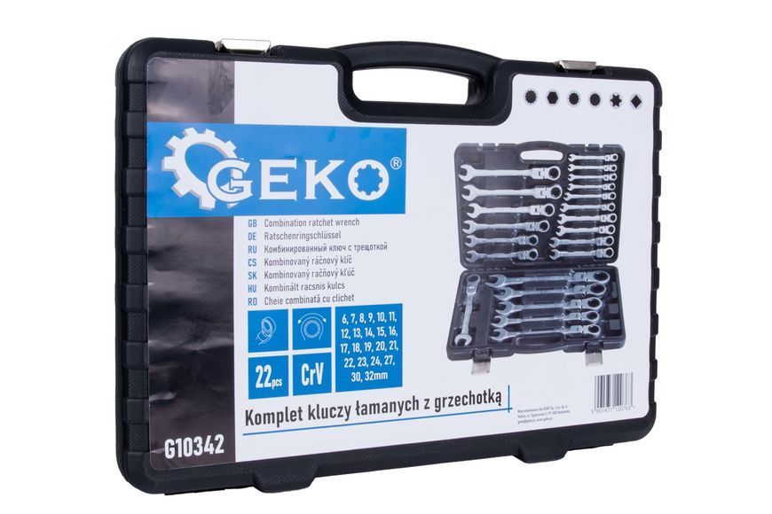 Набір зламаних гайкових ключів з тріскачкою 22 шт. 6-32 мм GEKO G10342 G10342 фото